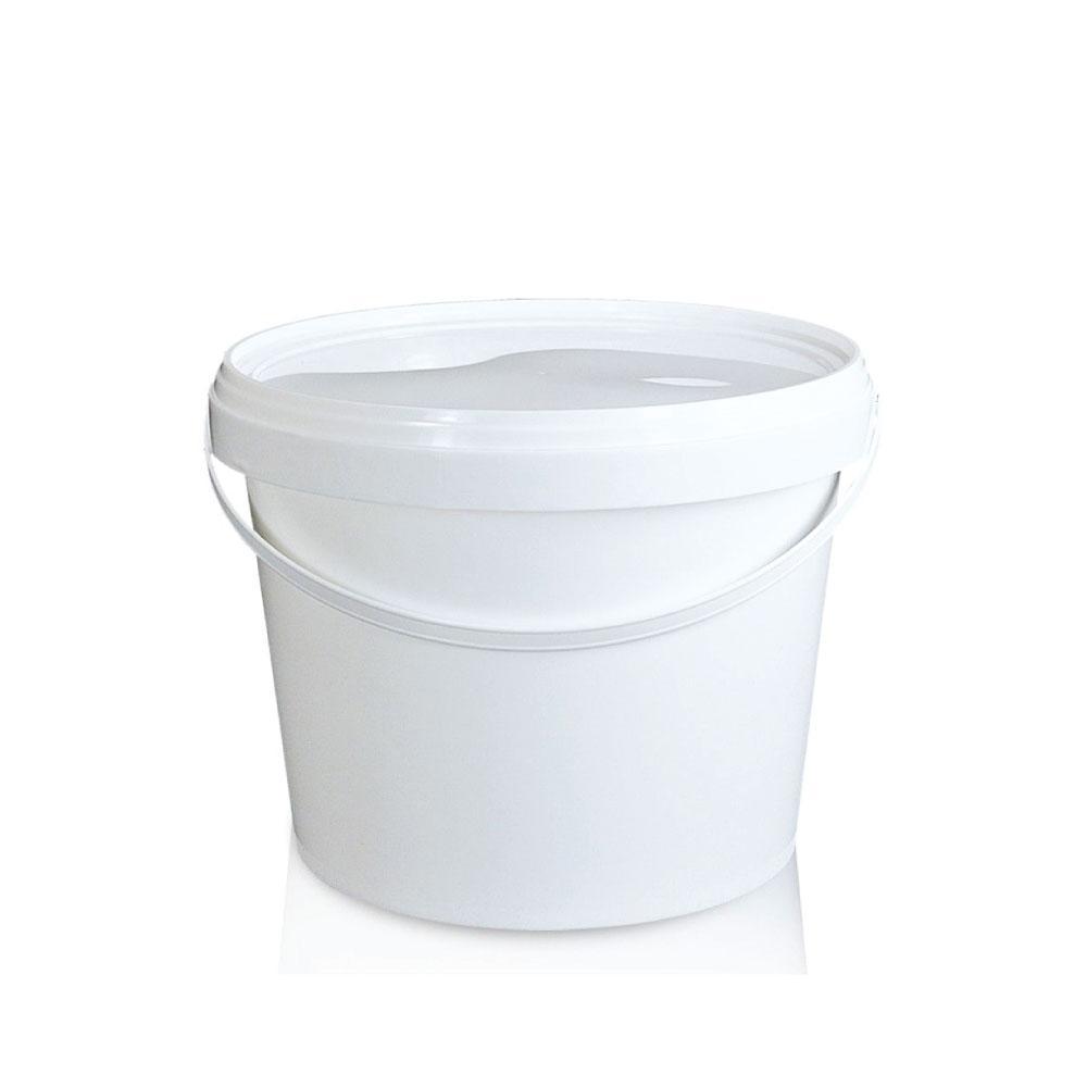 White food grade plastic storage bucket with tamper evident lid and carry handle in multiple sizes — view 3