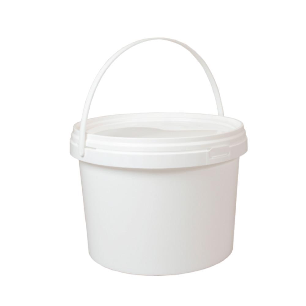 White food grade plastic storage bucket with tamper evident lid and carry handle in multiple sizes — view 4