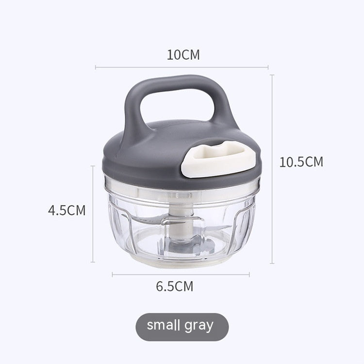 Grey compact vegetable chopper with stainless steel blades and 200ml transparent food container. — view 2