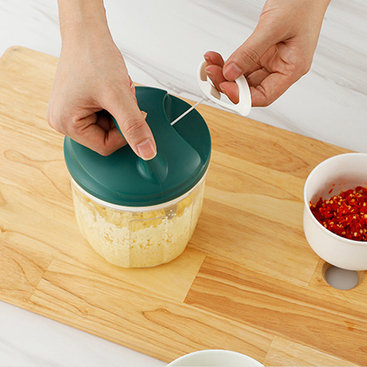 Grey compact vegetable chopper with stainless steel blades and 200ml transparent food container. — view 3