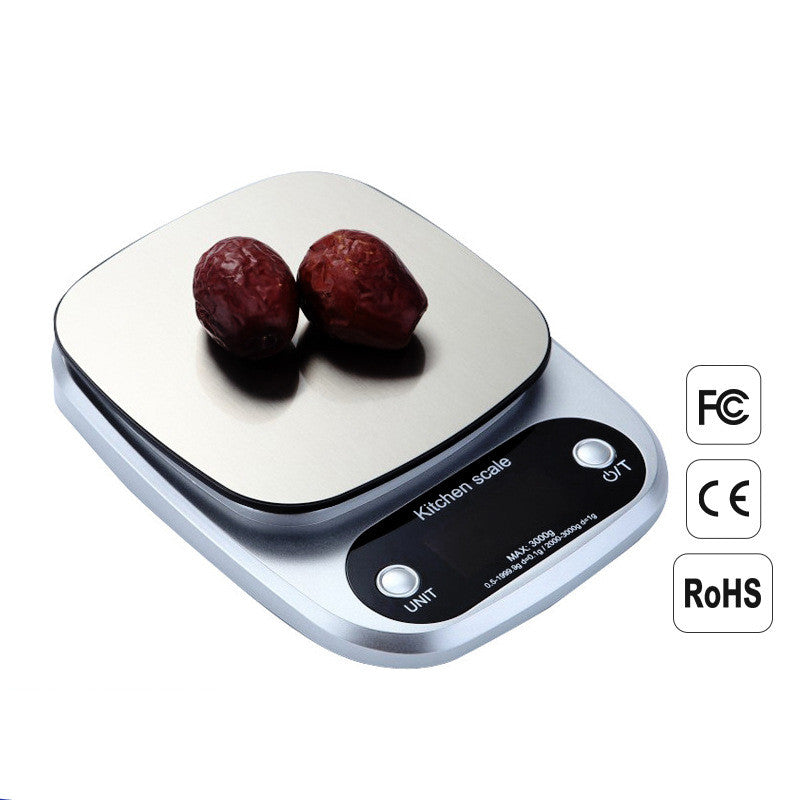 Sleek digital kitchen household food scale on a countertop for precise baking and cooking measurements