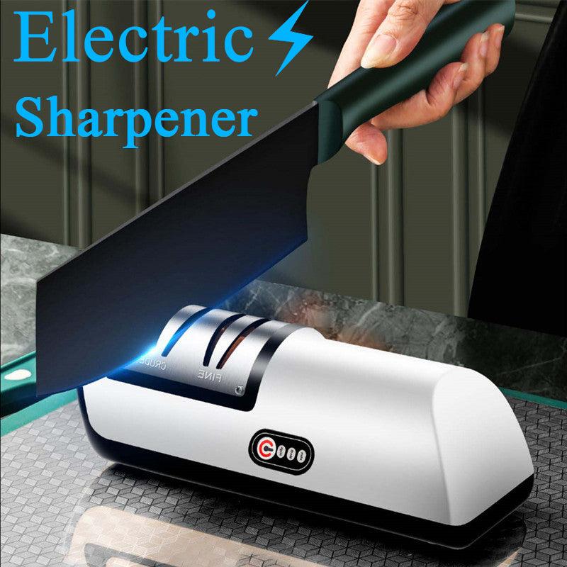 Electric kitchen utensil knife sharpener with USB charging cord and sleek ABS casing — view 3