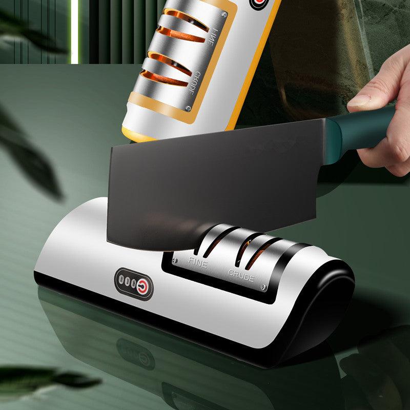 Electric kitchen utensil knife sharpener with USB charging cord and sleek ABS casing — view 4