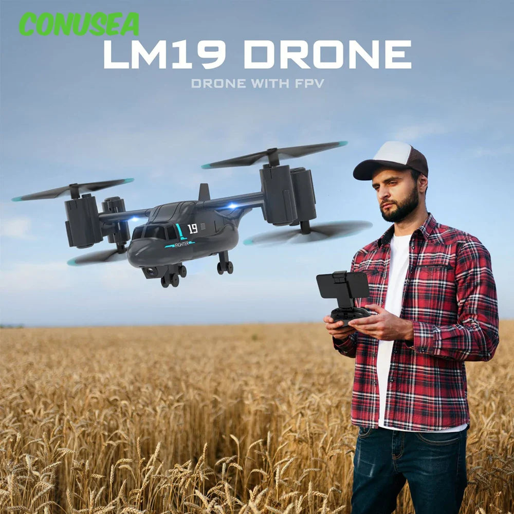 LM19 480P camera drone quadcopter in lightweight plastic with remote controller and replacement blades — view 2