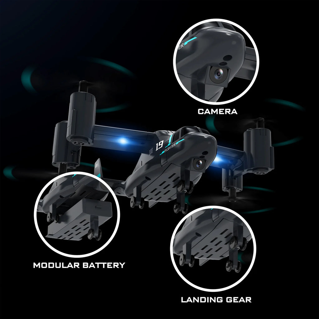 LM19 480P camera drone quadcopter in lightweight plastic with remote controller and replacement blades — view 3