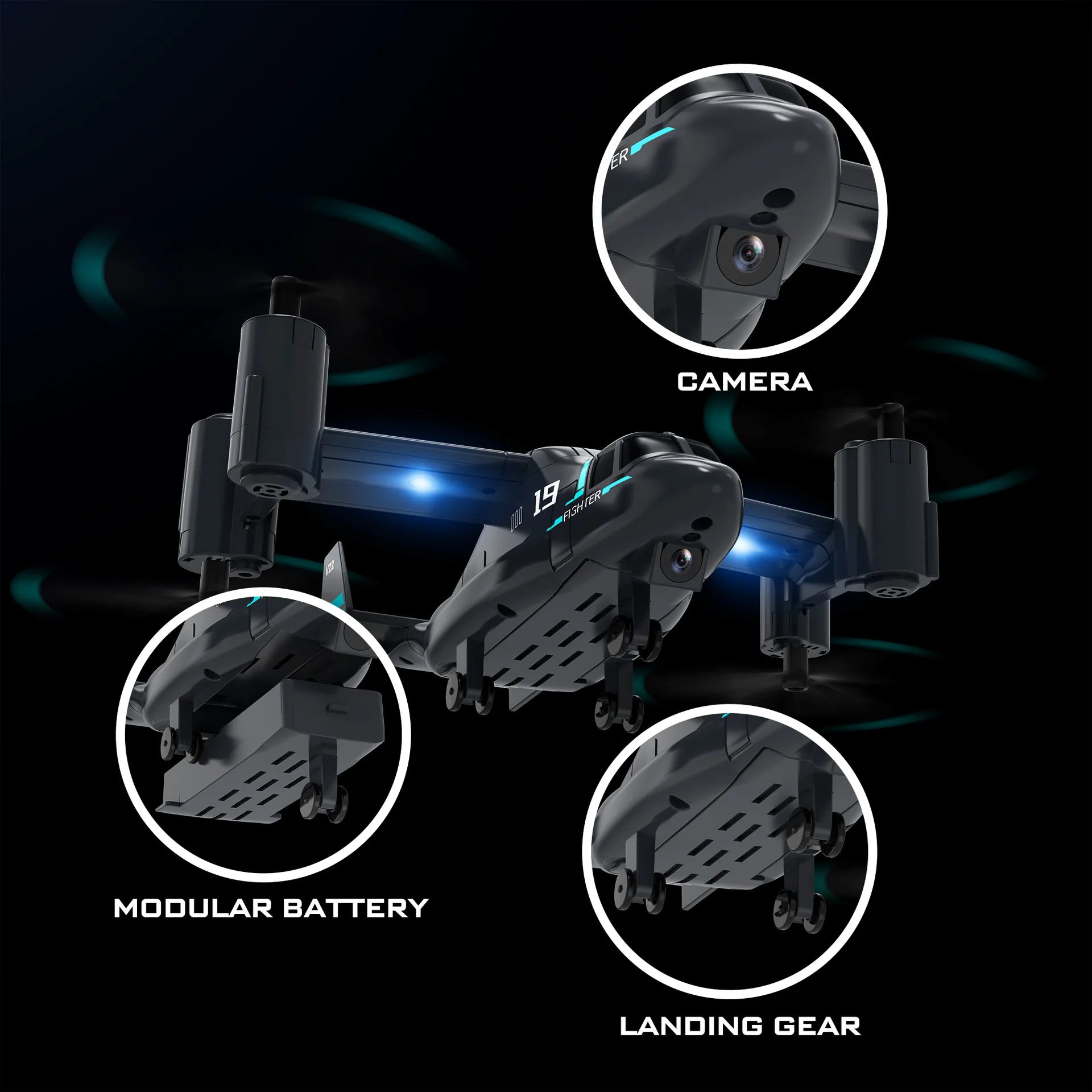 LM19 480P camera drone quadcopter in lightweight plastic with remote controller and replacement blades — view 3
