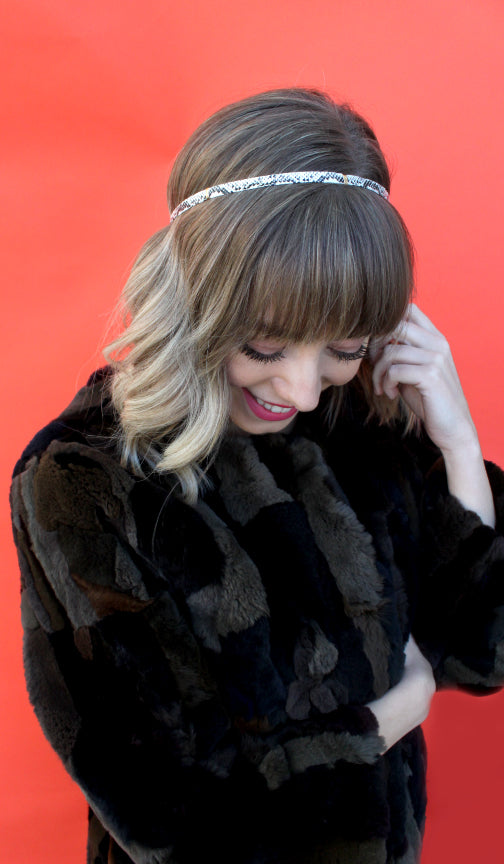 Signature Leather Headband | Grey Snake-1