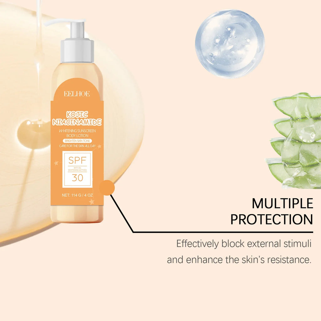 Kojic acid body lotion SPF 30+ in a sleek pump bottle for daily skin brightening — view 3