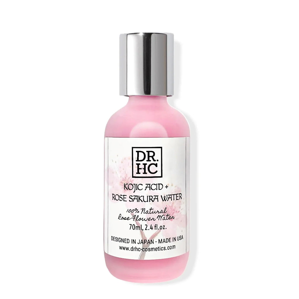 Pink facial toner bottle with Kojic Acid and Rose Sakura extract for skin brightening. — view 4
