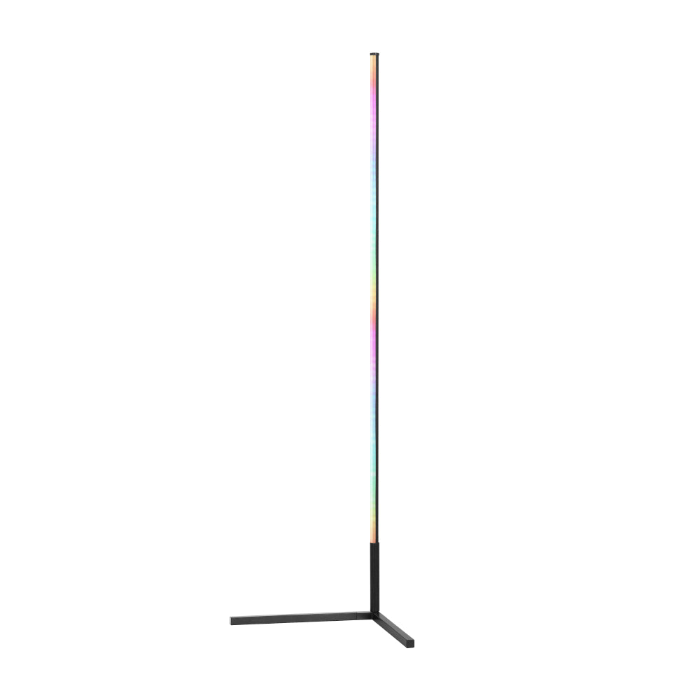 Modern minimalist 1.5m RGB LED corner floor lamp illuminating a contemporary living room space.