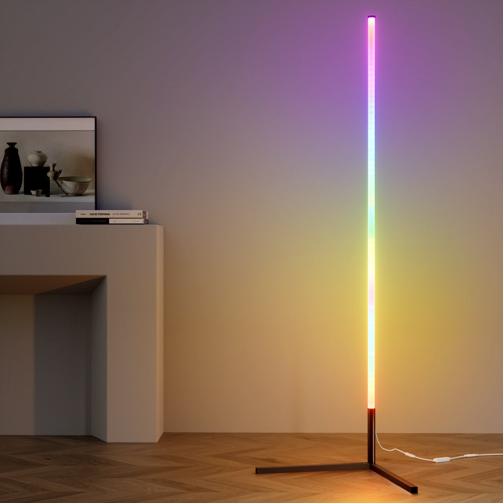 Modern minimalist 1.5m RGB LED corner floor lamp illuminating a contemporary living room space. — view 5