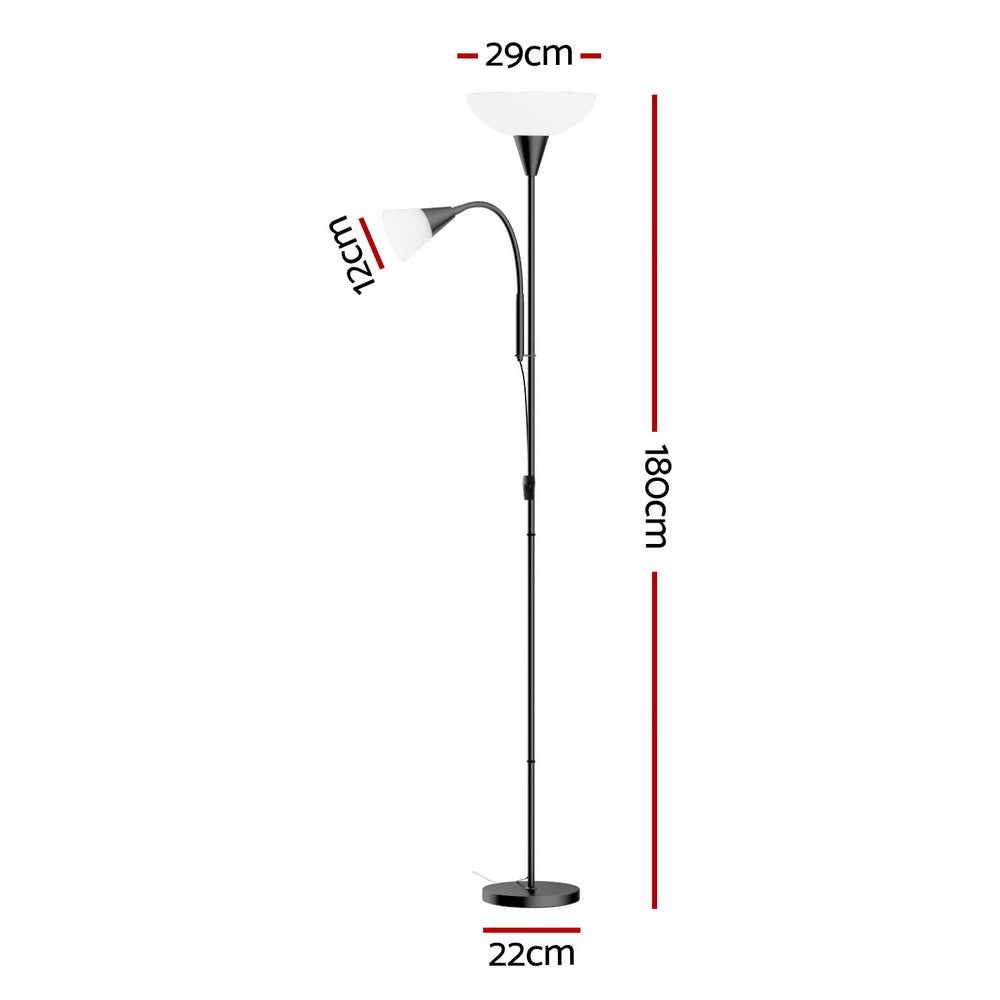 Black mother and child floor lamp with dual shades and a sturdy metal base — view 2