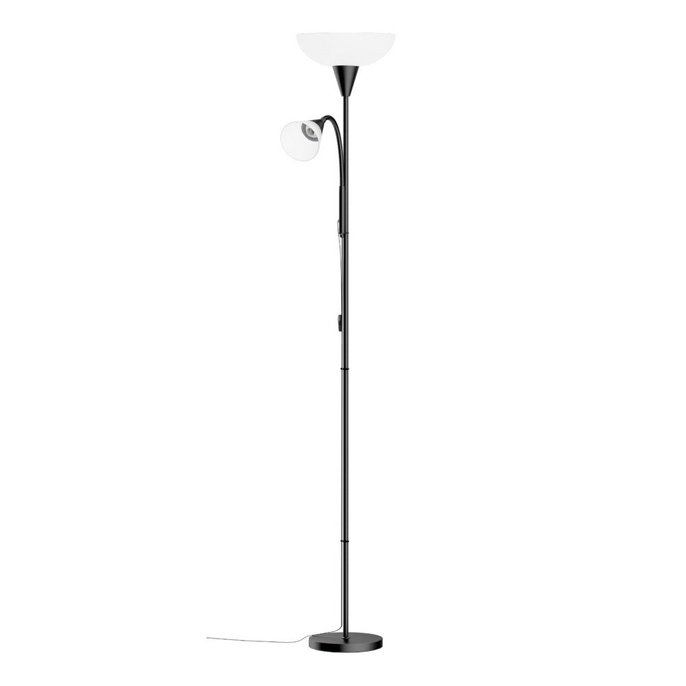 Black mother and child floor lamp with dual shades and a sturdy metal base — view 3