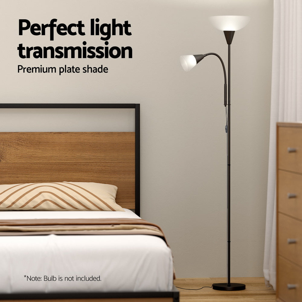 Black mother and child floor lamp with dual shades and a sturdy metal base — view 4