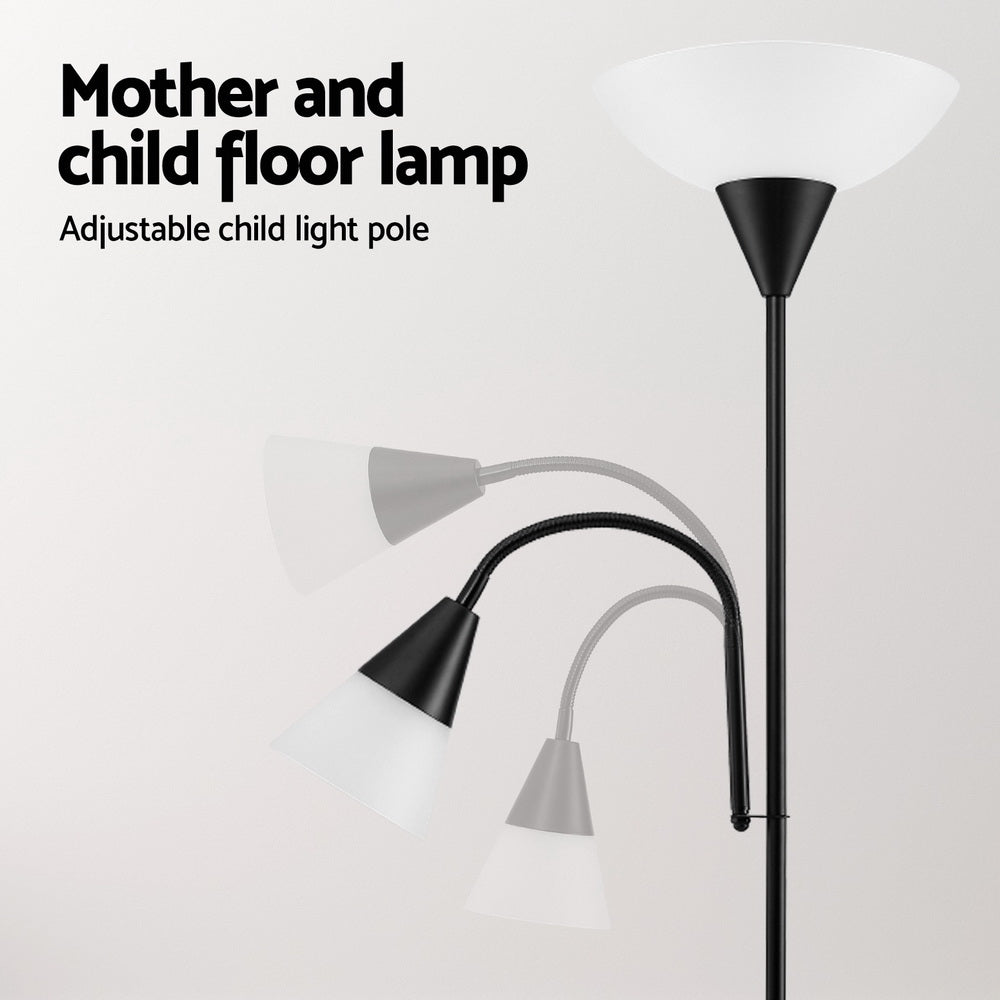 Black mother and child floor lamp with dual shades and a sturdy metal base — view 5