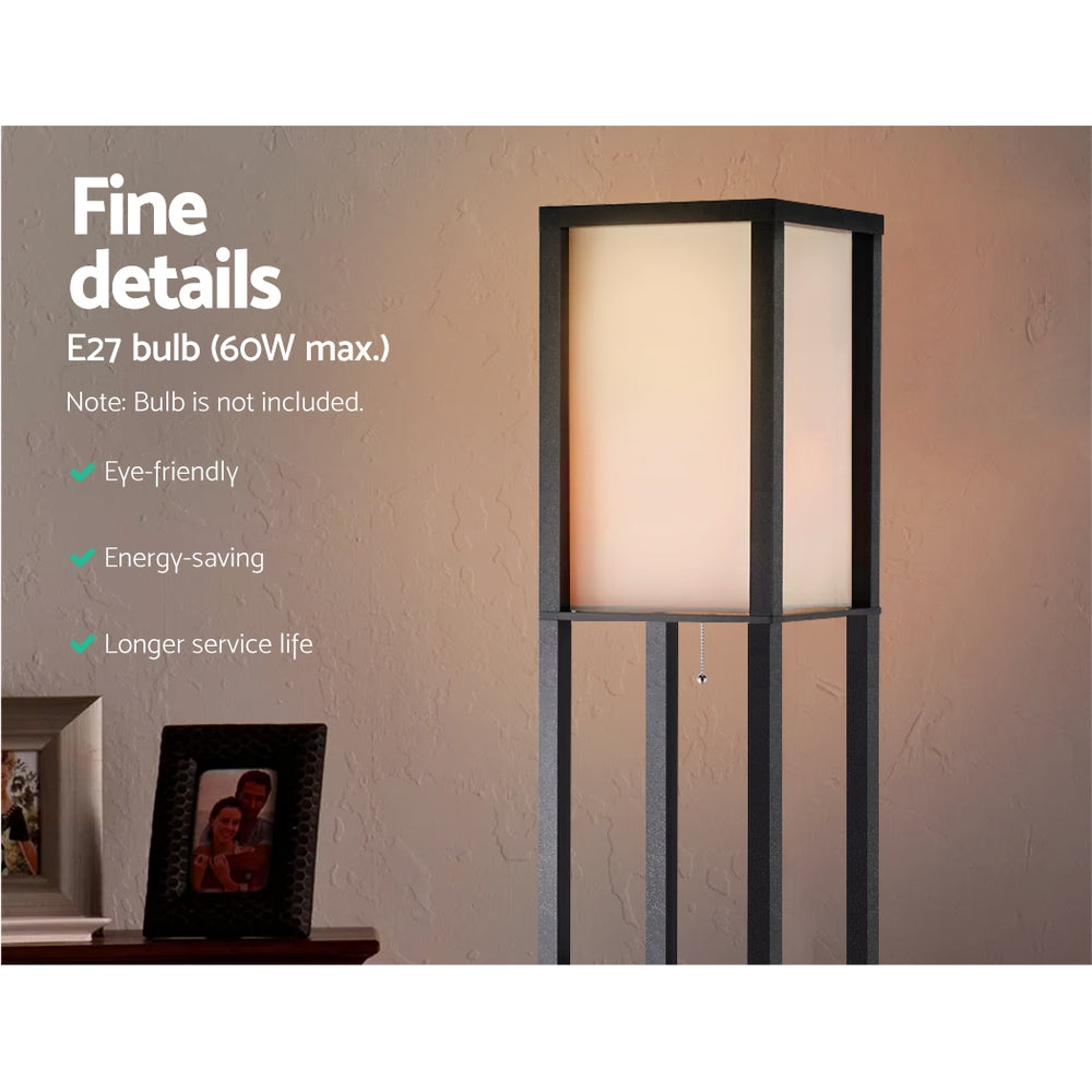 Vintage black 3-tier shelf floor lamp featuring a square fabric shade and display shelving — view 5