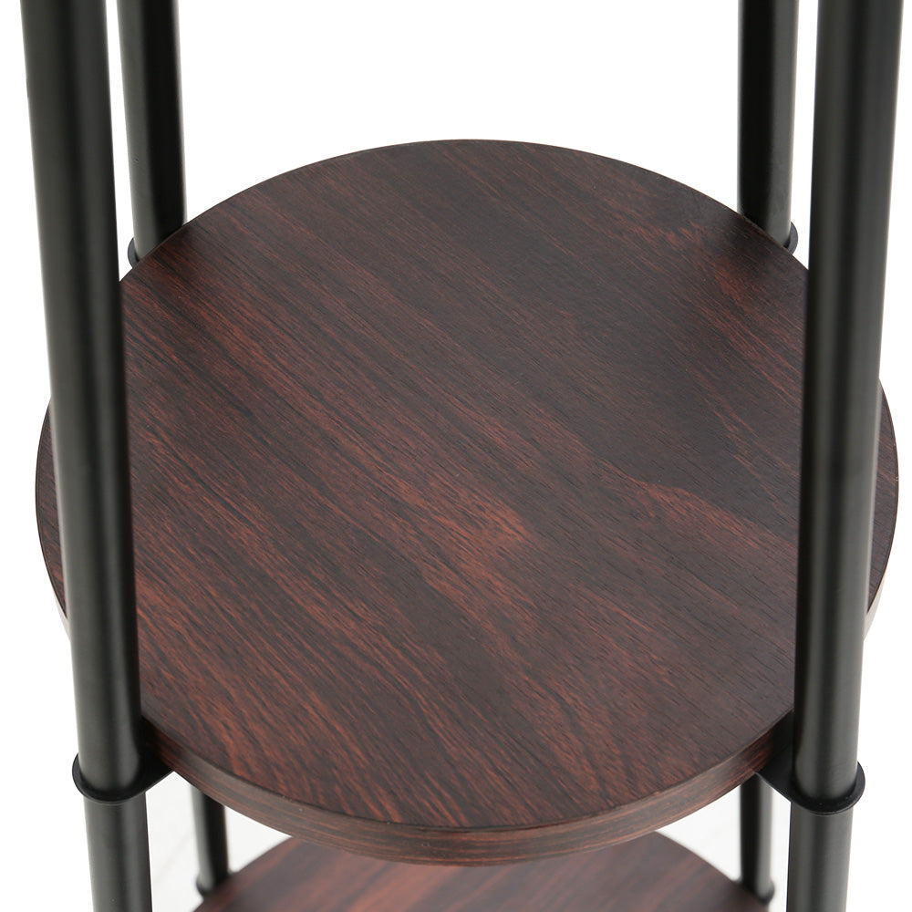 Modern black shelf floor lamp featuring three storage tiers and a soothing linen fabric shade. — view 3