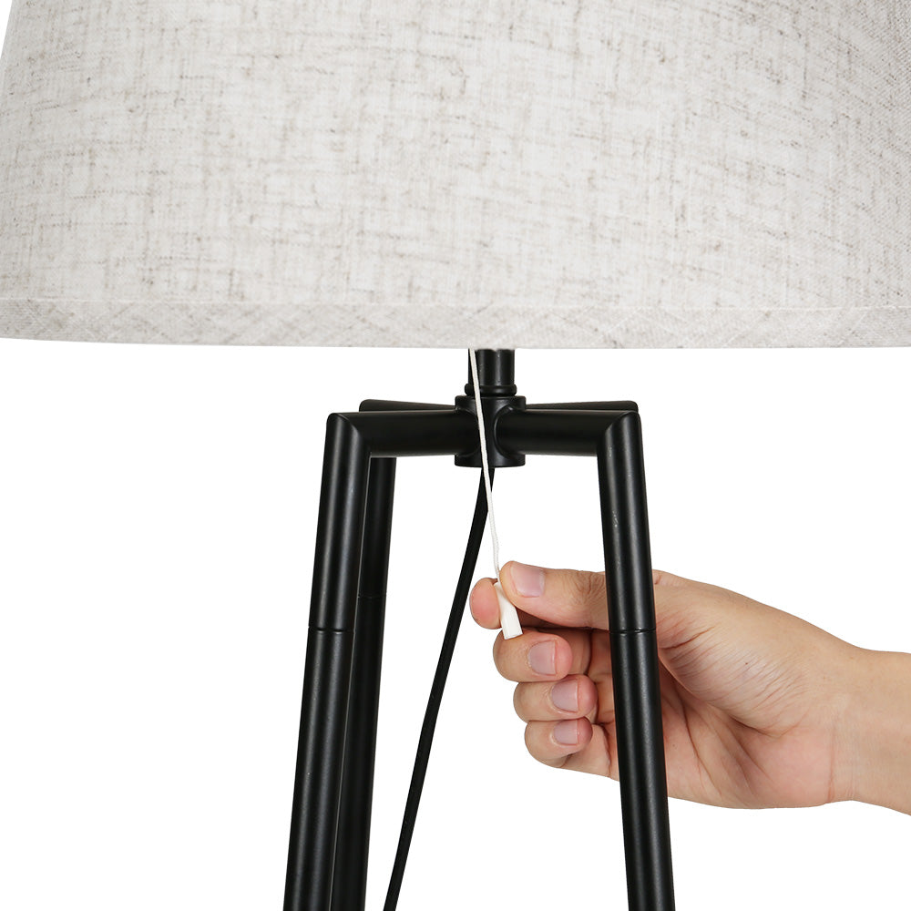 Modern black shelf floor lamp featuring three storage tiers and a soothing linen fabric shade. — view 4