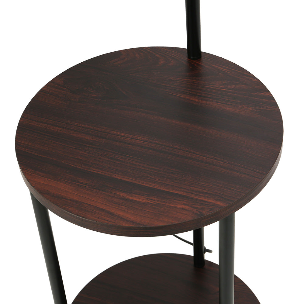 Artiss modern black tripod floor lamp with linen shade and adjustable wooden storage shelves — view 3