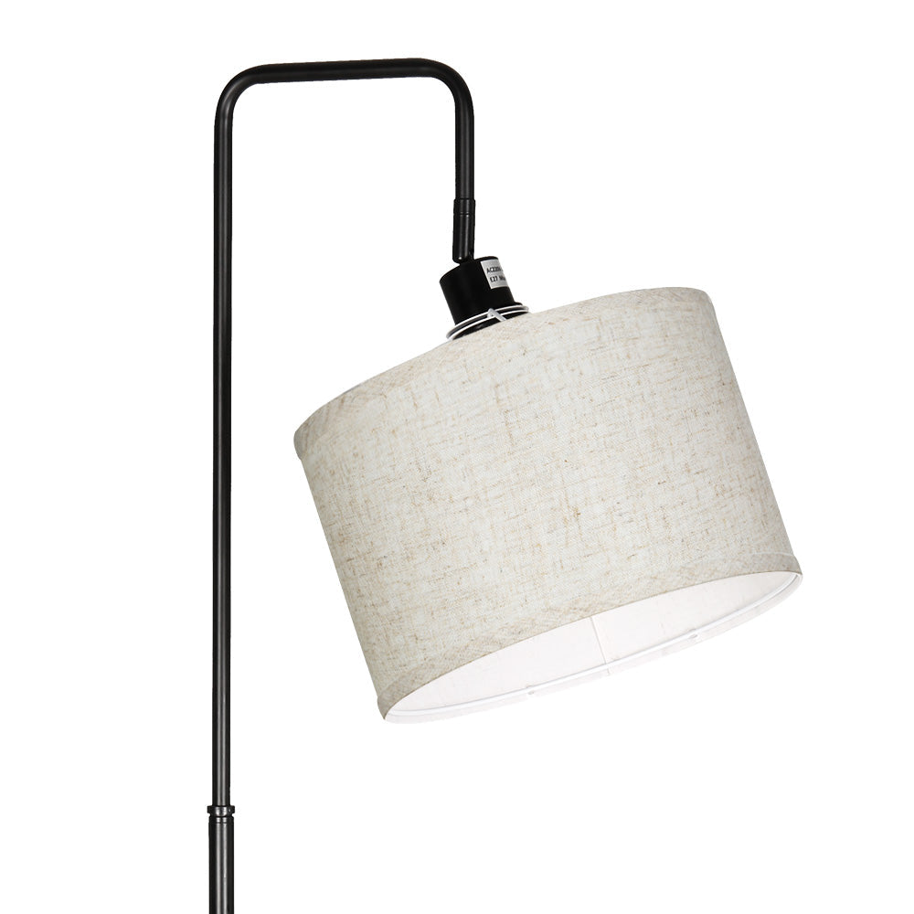 Artiss modern black tripod floor lamp with linen shade and adjustable wooden storage shelves — view 4