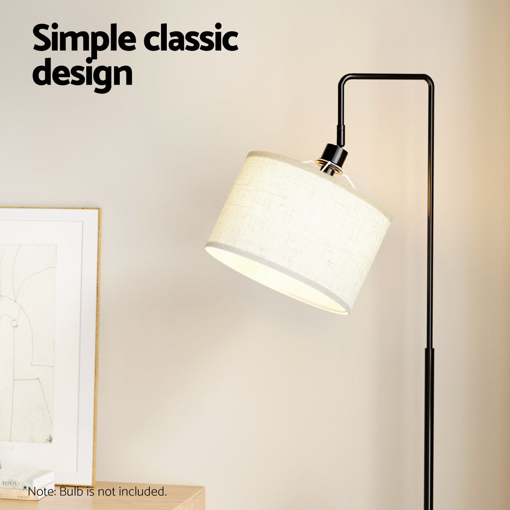 Artiss modern black tripod floor lamp with linen shade and adjustable wooden storage shelves — view 5