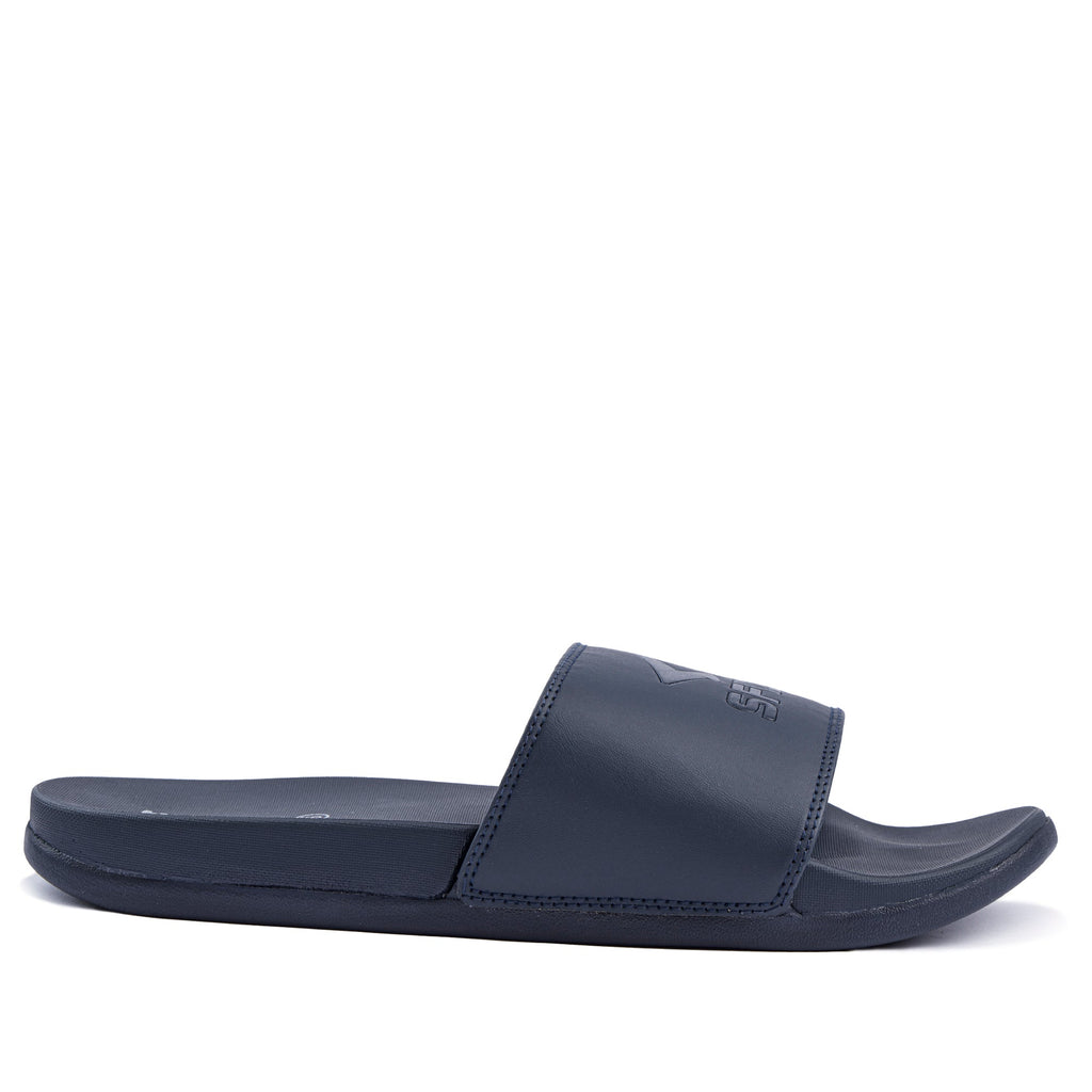 Laze men's slides in navy blue comfortable slip-on sandals with a foam-padded cushioned sole