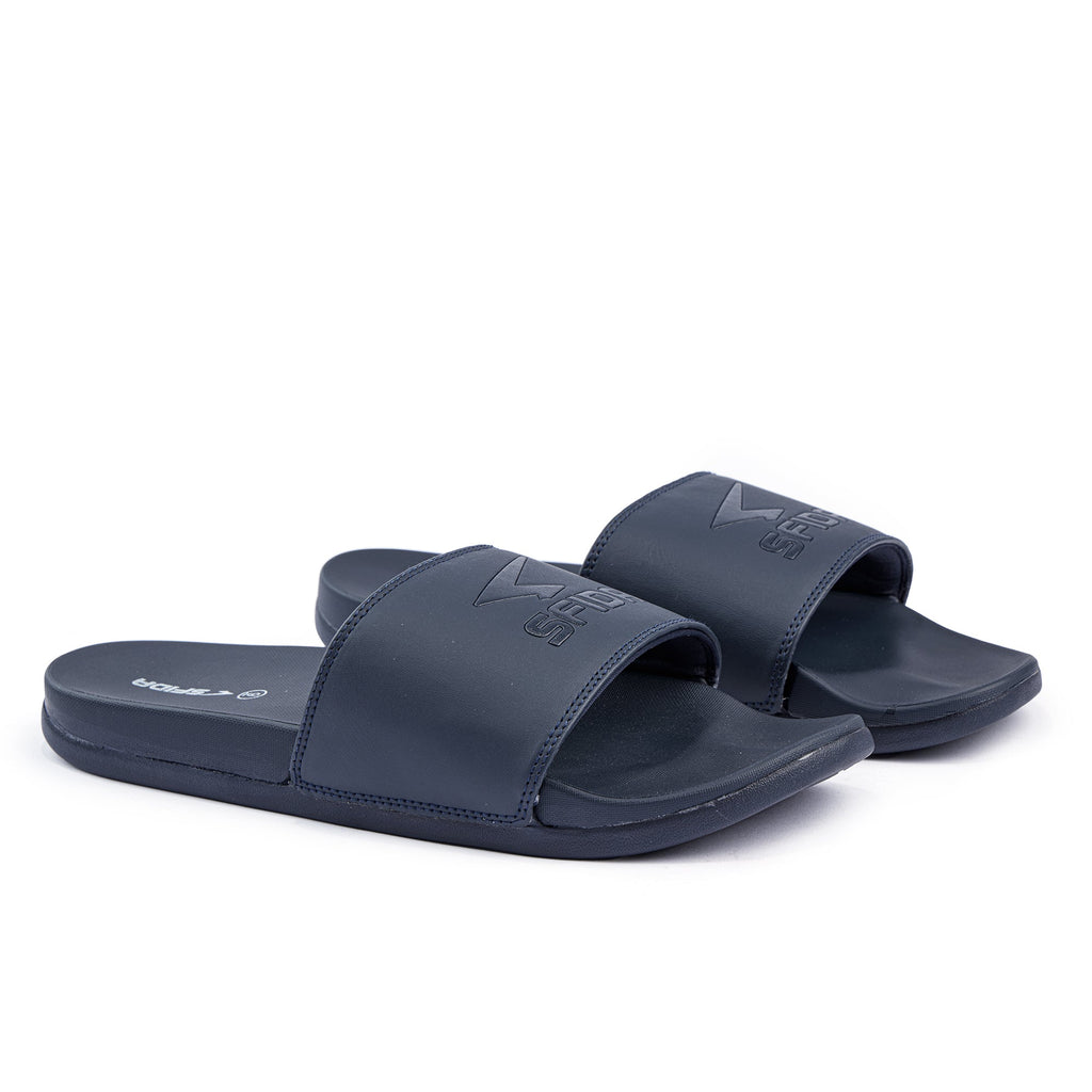 Laze men's slides in navy blue comfortable slip-on sandals with a foam-padded cushioned sole — view 3