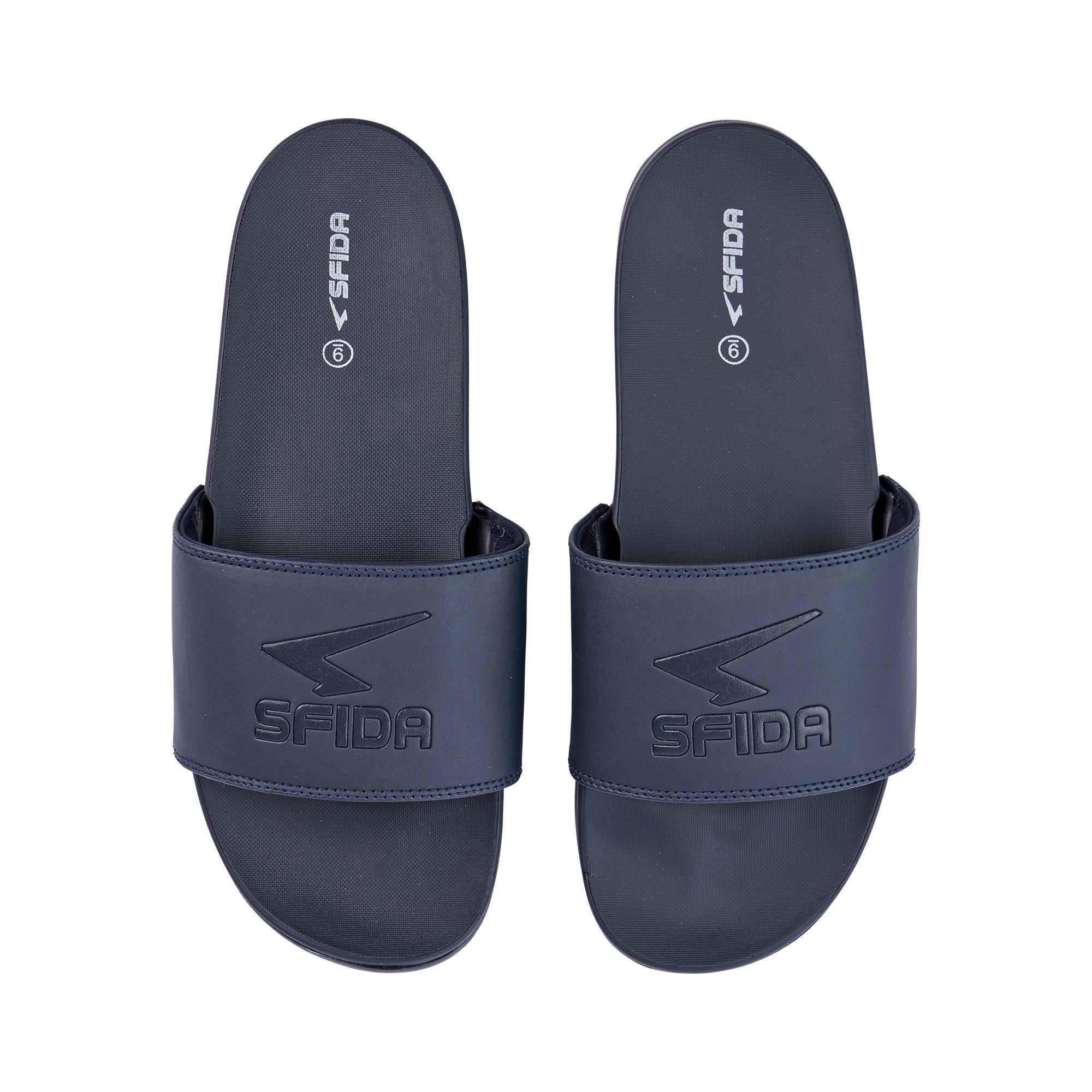 Laze men's slides in navy blue comfortable slip-on sandals with a foam-padded cushioned sole — view 2