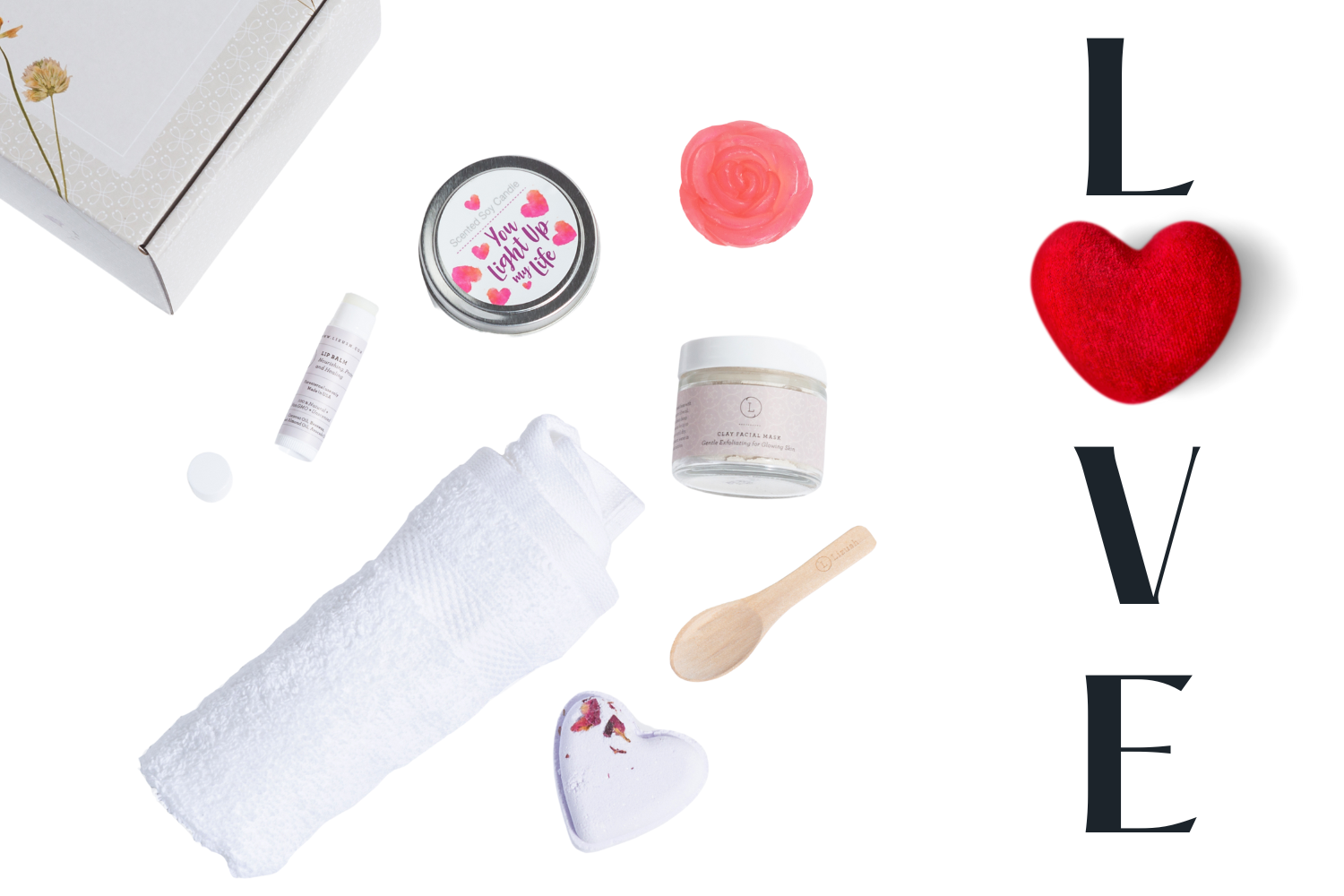 Natural lavender spa skincare gift box featuring soap, clay mask, lip balm, and soy candle — view 3