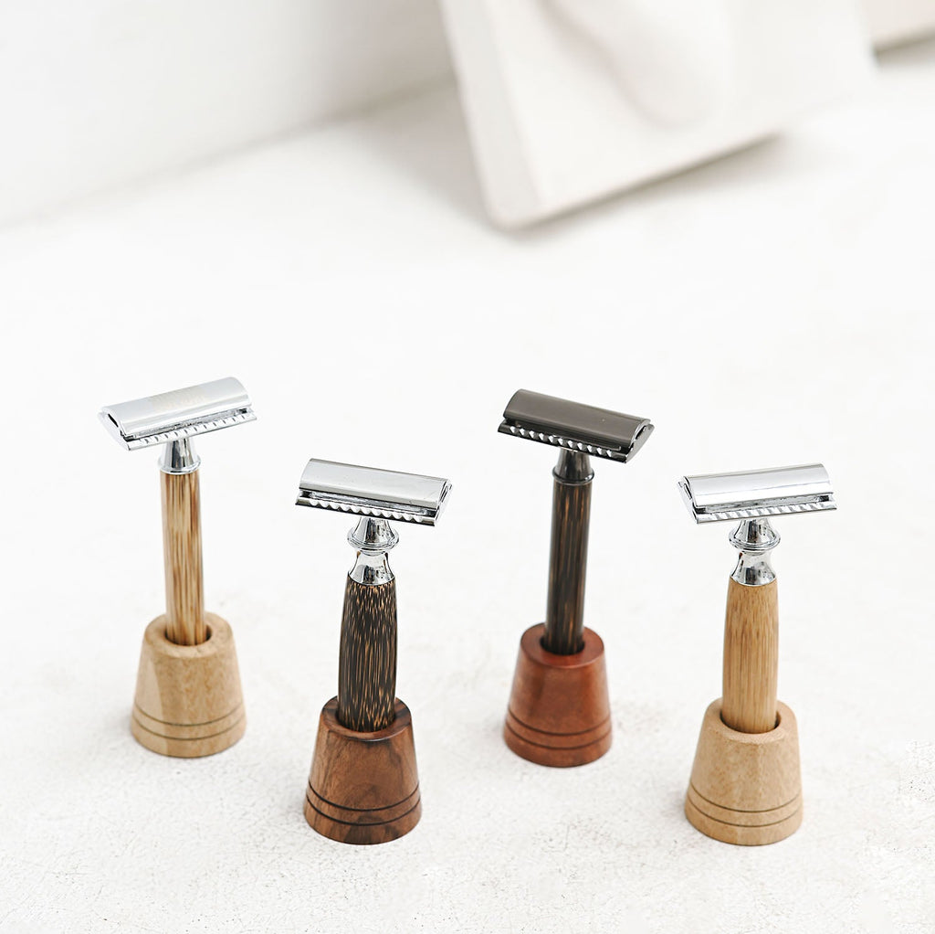 Premium weighted safety razor stand in a matching metallic finish for an organized bathroom vanity. — view 2