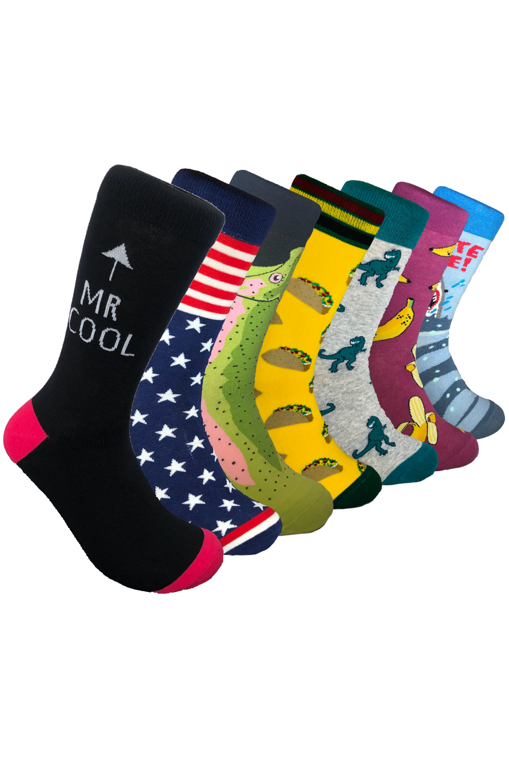 Men's crazy crew socks in bold colors and premium combed cotton fabric for everyday wear