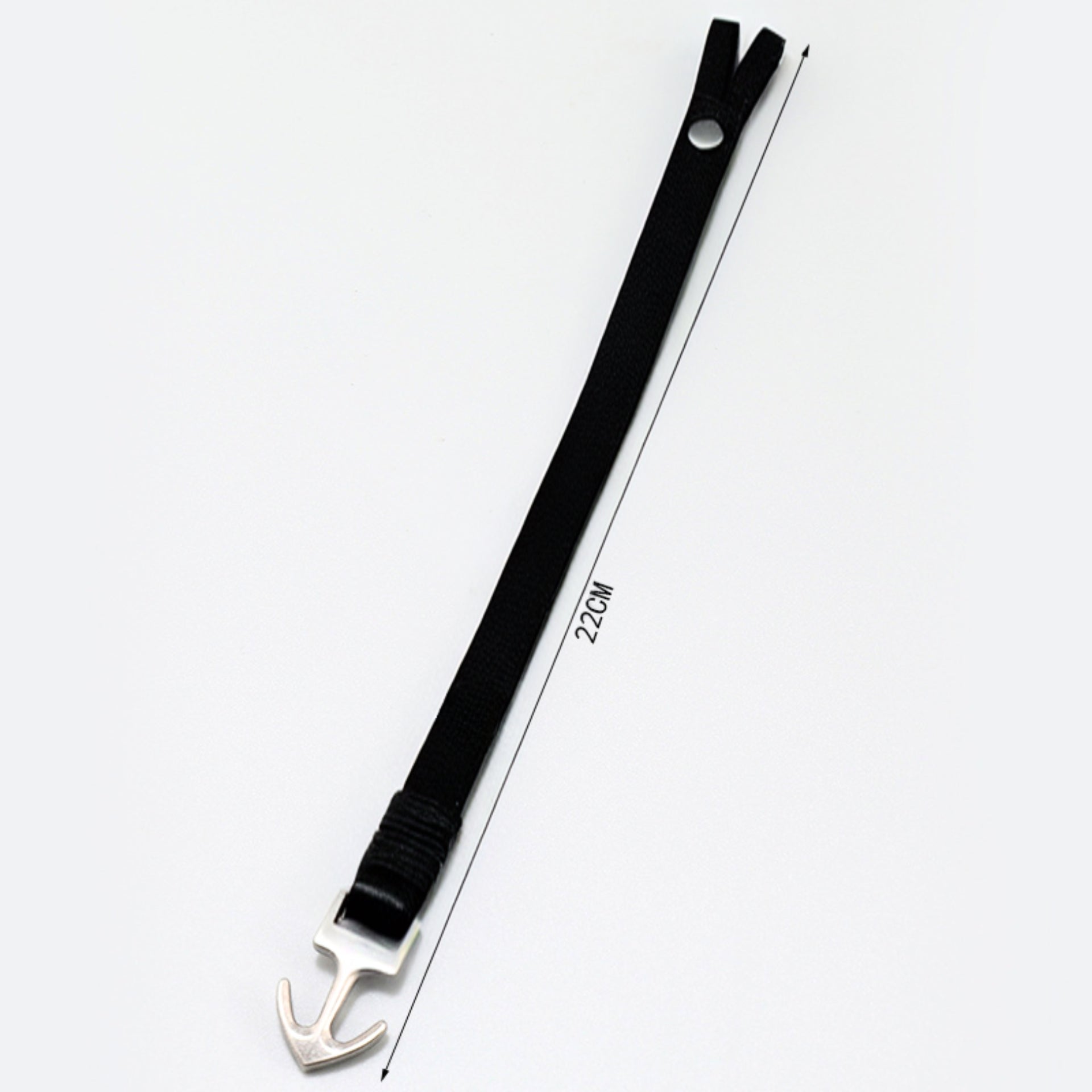 Mens black PU leather bracelet featuring a silver tone metal anchor hook clasp and sophisticated box — view 4
