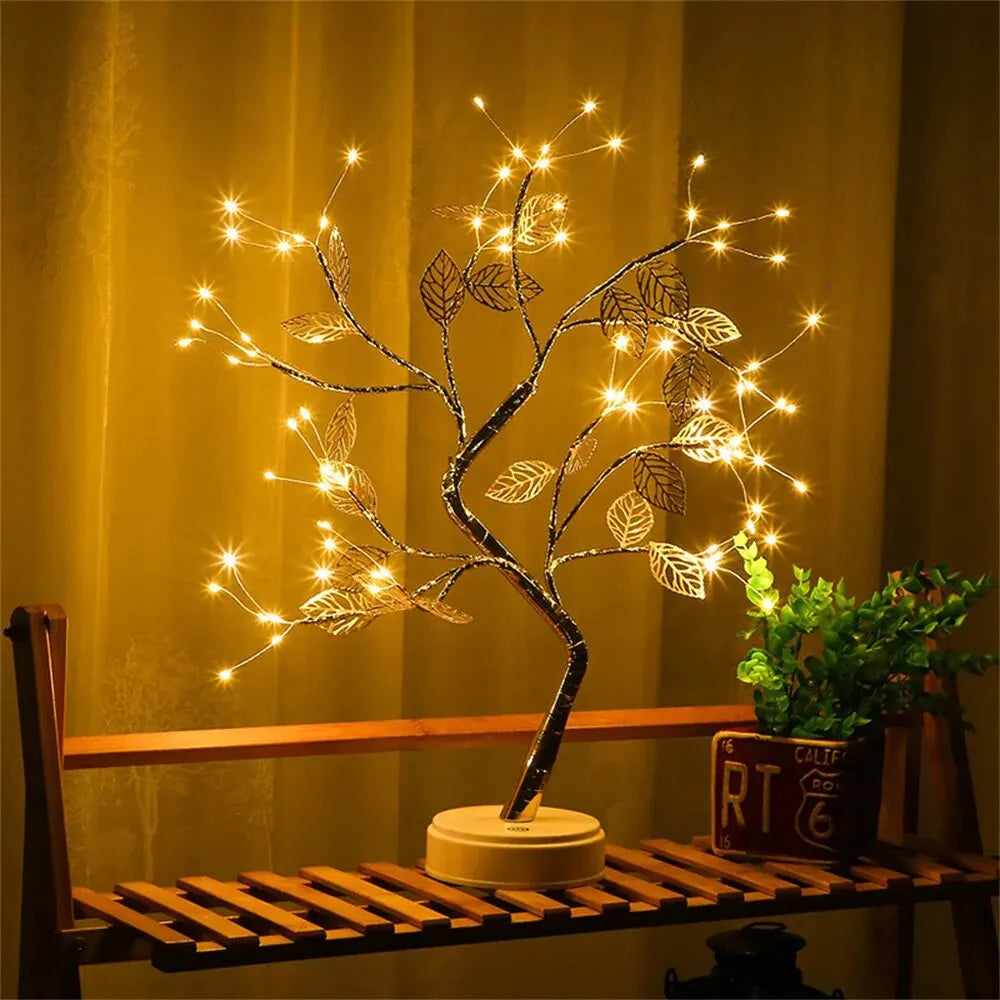 LED fairy light tree lamp with warm white bonsai style branches and touch control base — view 2
