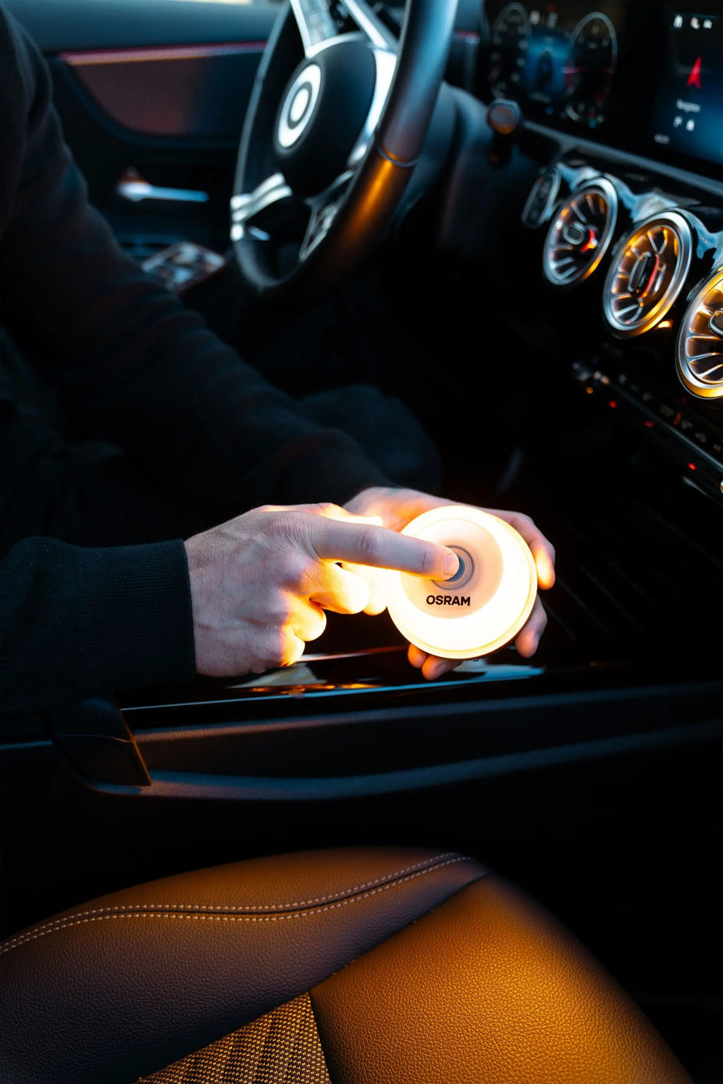 Compact orange LED road flare emergency warning light with magnetic base for vehicle safety and visibility — view 5
