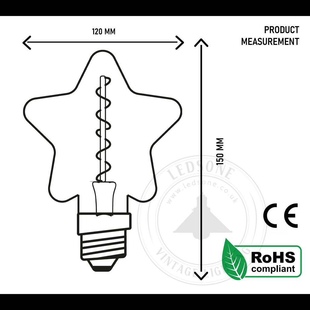 Vintage E27 LED star filament light bulb with transparent glass emitting a warm white ambient glow — view 4