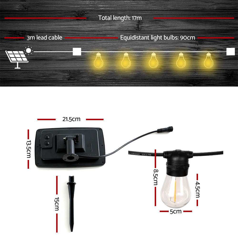 17m solar festoon string lights with warm white LED bulbs for outdoor garden patio. — view 2
