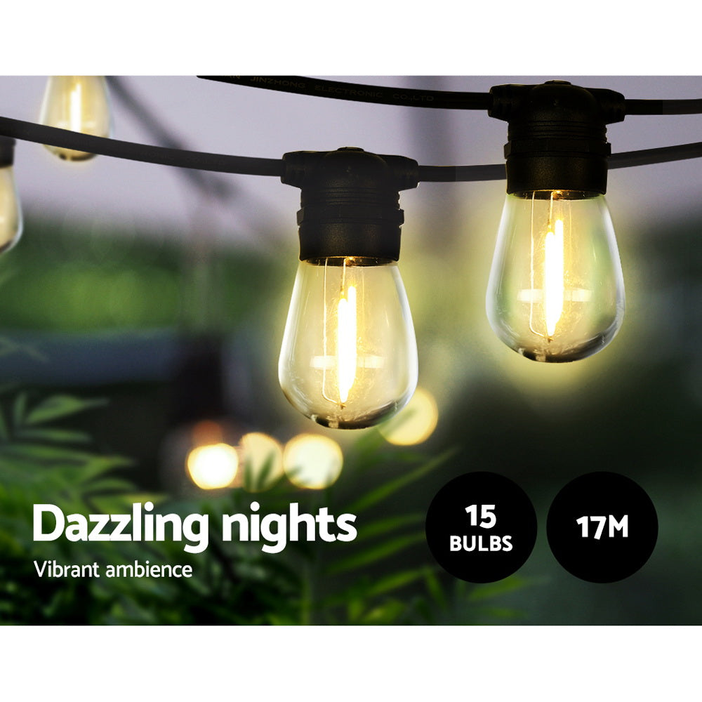 17m solar festoon string lights with warm white LED bulbs for outdoor garden patio. — view 3