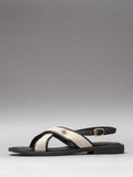 Elegant black leather women's sandals by L'ARTE MILANO, featuring comfortable textile details and supportive soles.