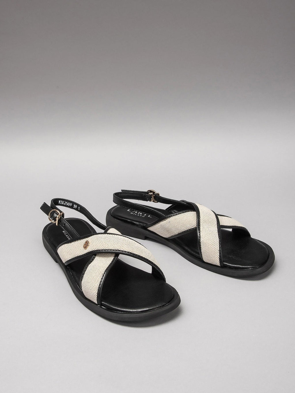 Elegant black leather women's sandals by L'ARTE MILANO, featuring comfortable textile details and supportive soles. — view 2