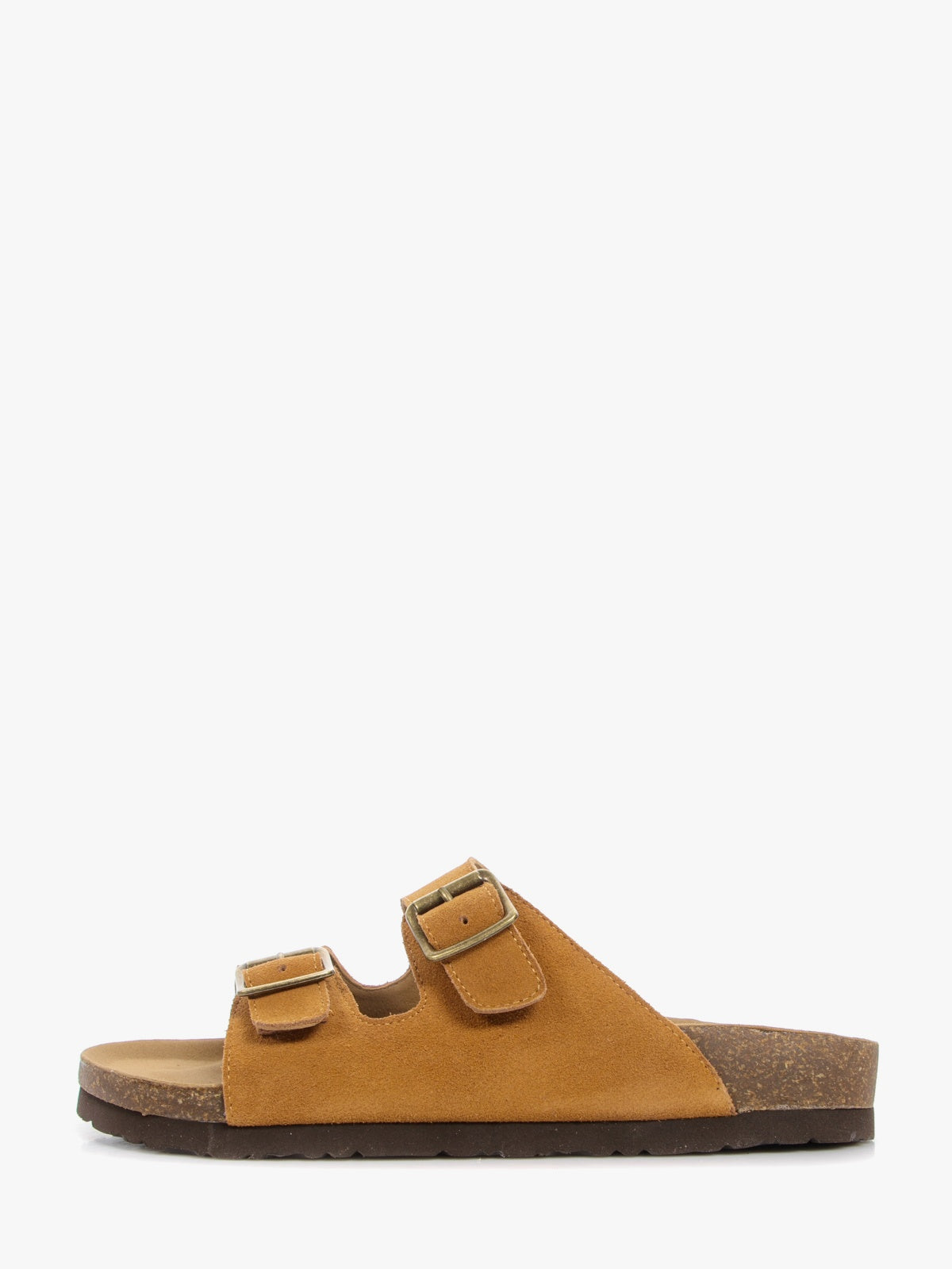 Men's brown genuine suede leather sandals with comfortable synthetic sole and textile inner.