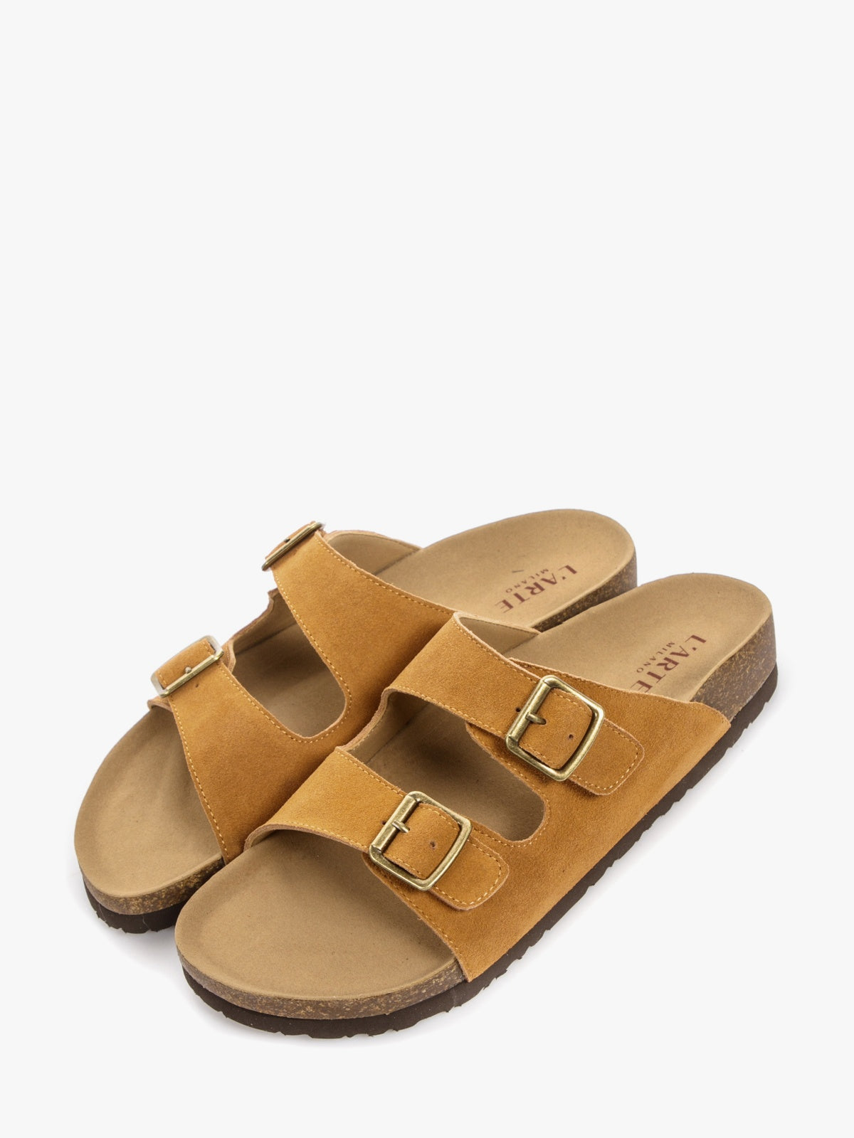 Men's brown genuine suede leather sandals with comfortable synthetic sole and textile inner. — view 2