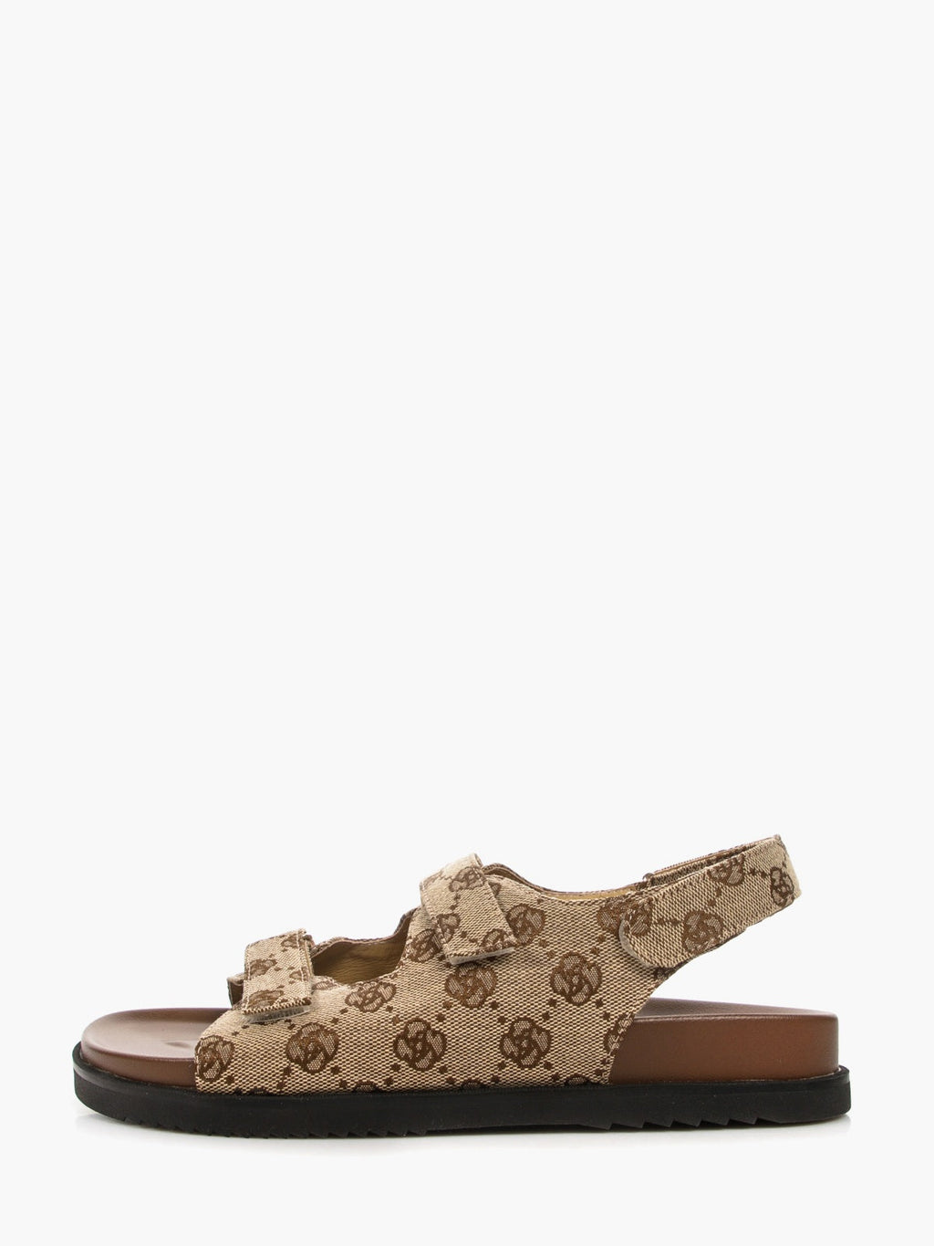 Women's brown textile casual summer sandals featuring a comfortable flat man-made fibre sole