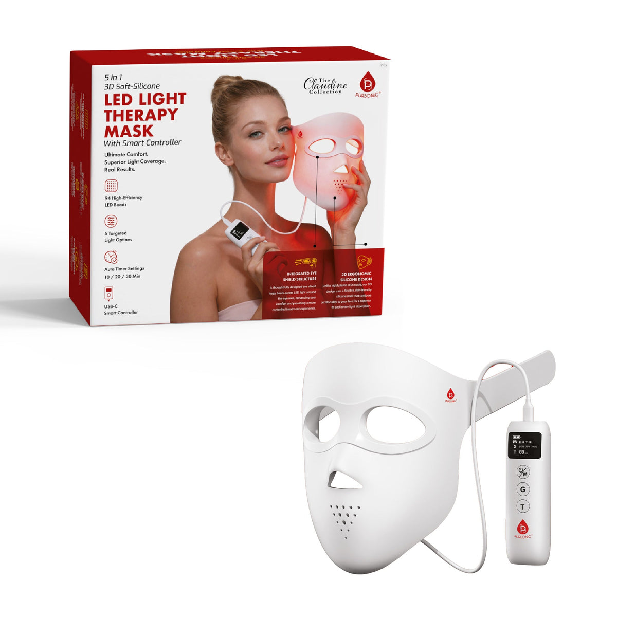 Pursonic 3D Soft-Silicone LED Light Therapy Mask with Smart Controller-0