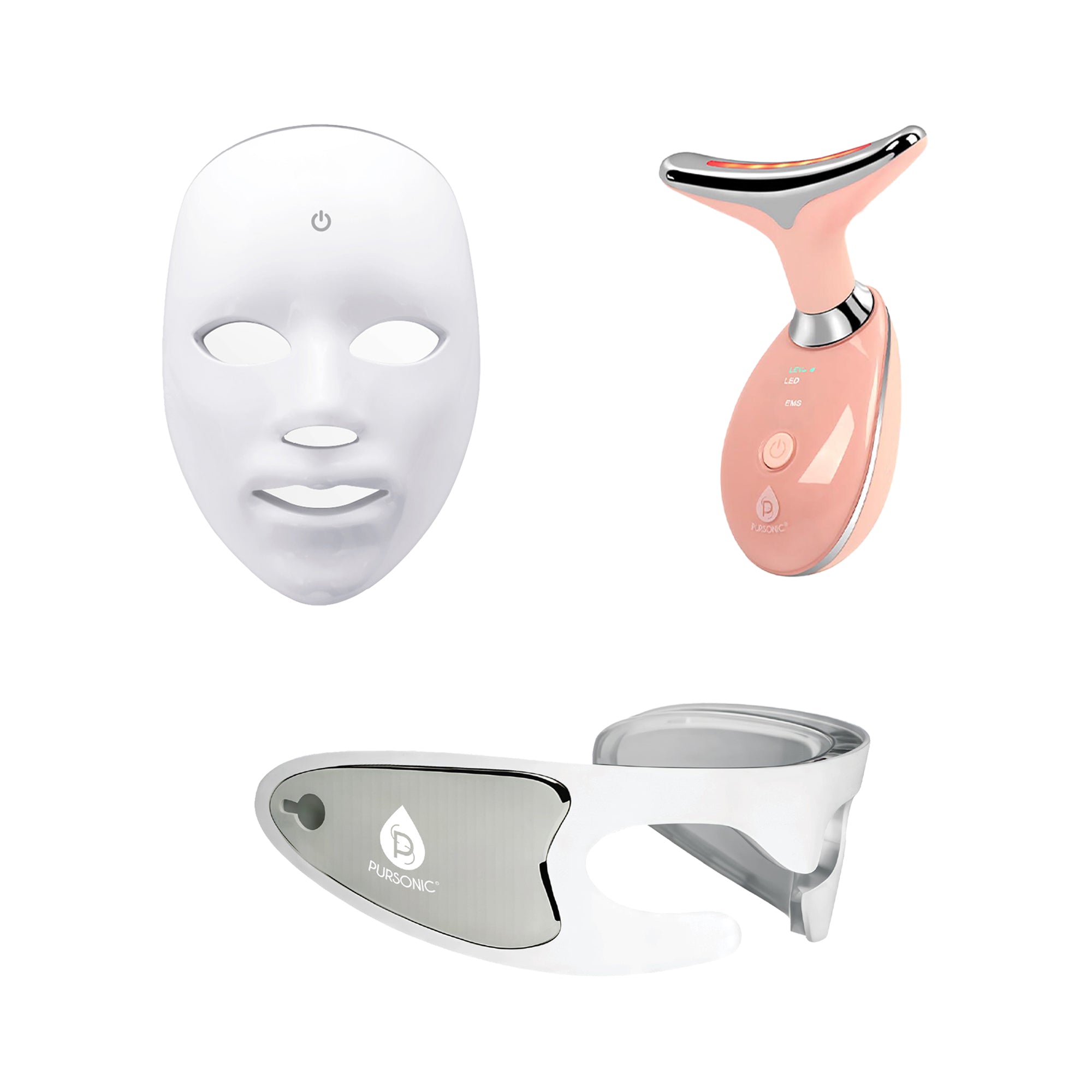 Ultimate LED skincare bundle featuring silicone face mask, eye mask, and sculpting facial wand