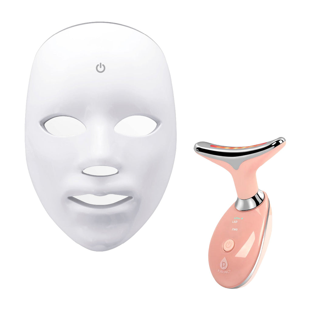 Pursonic 7-in-1 LED glow set with silicone face mask and handheld facial sculpting wand