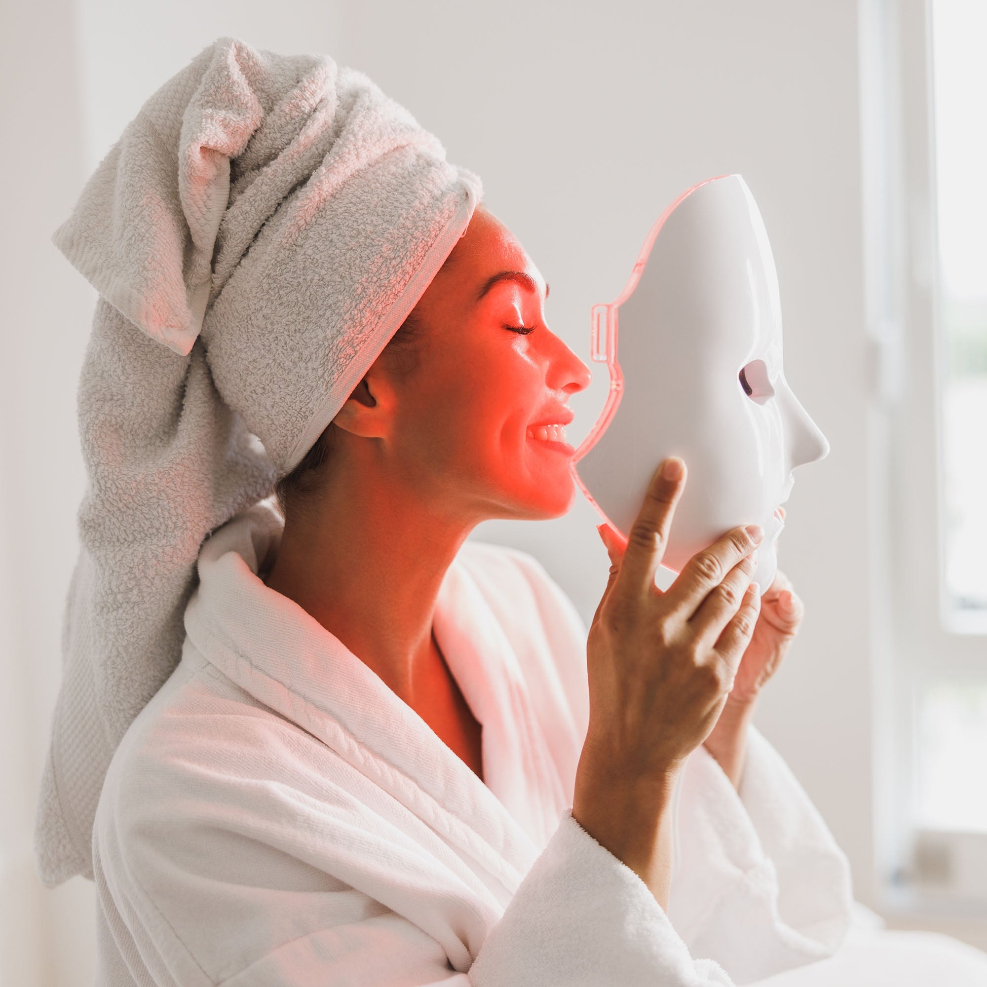 LED light therapy set featuring flexible silicone face mask and two ergonomic facial contouring wands — view 4