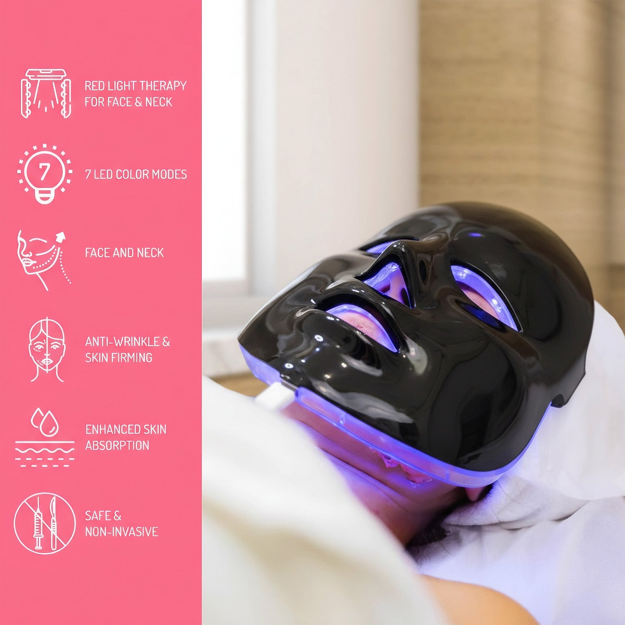 7-in-1 LED face mask and 3-speed massage gun wellness bundle with interchangeable massager attachments — view 4