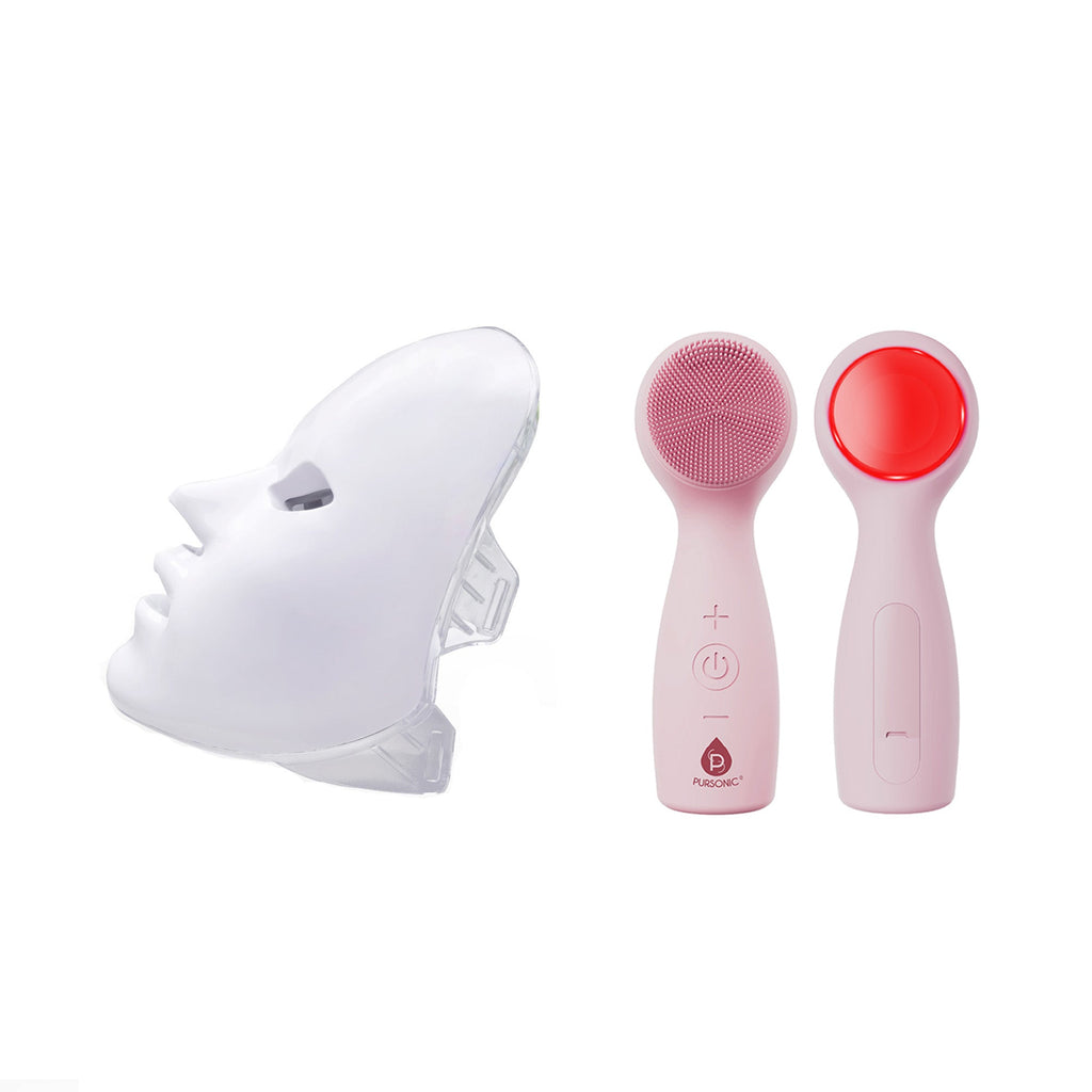 7-in-1 LED light therapy face mask and silicone facial cleansing device for home skincare routines
