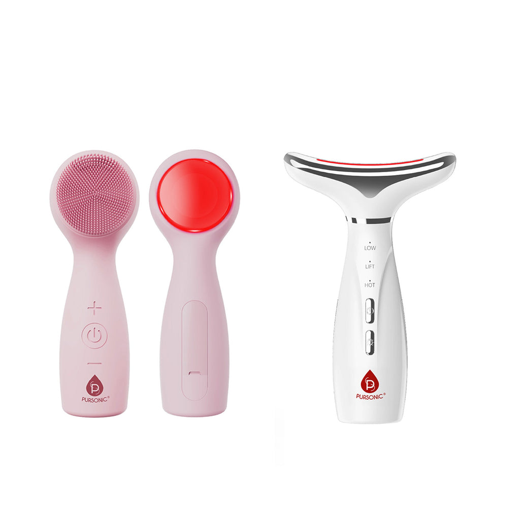7-in-1 LED Therapy Device for Face & Neck + 3-in-1 Facial Cleansing System-0