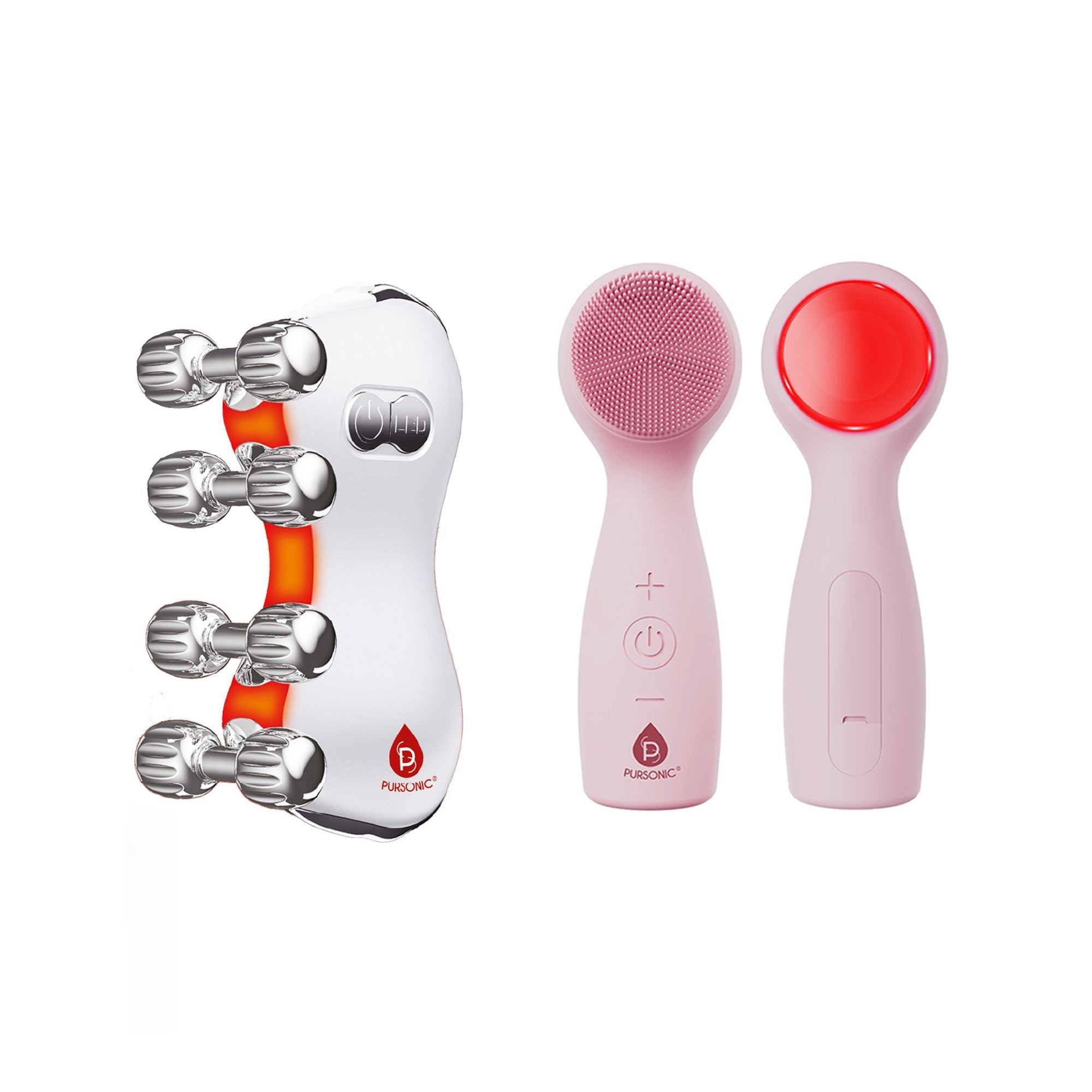 Ergonomic facial roller massager and silicone skin cleansing device with LED lights for anti aging skincare